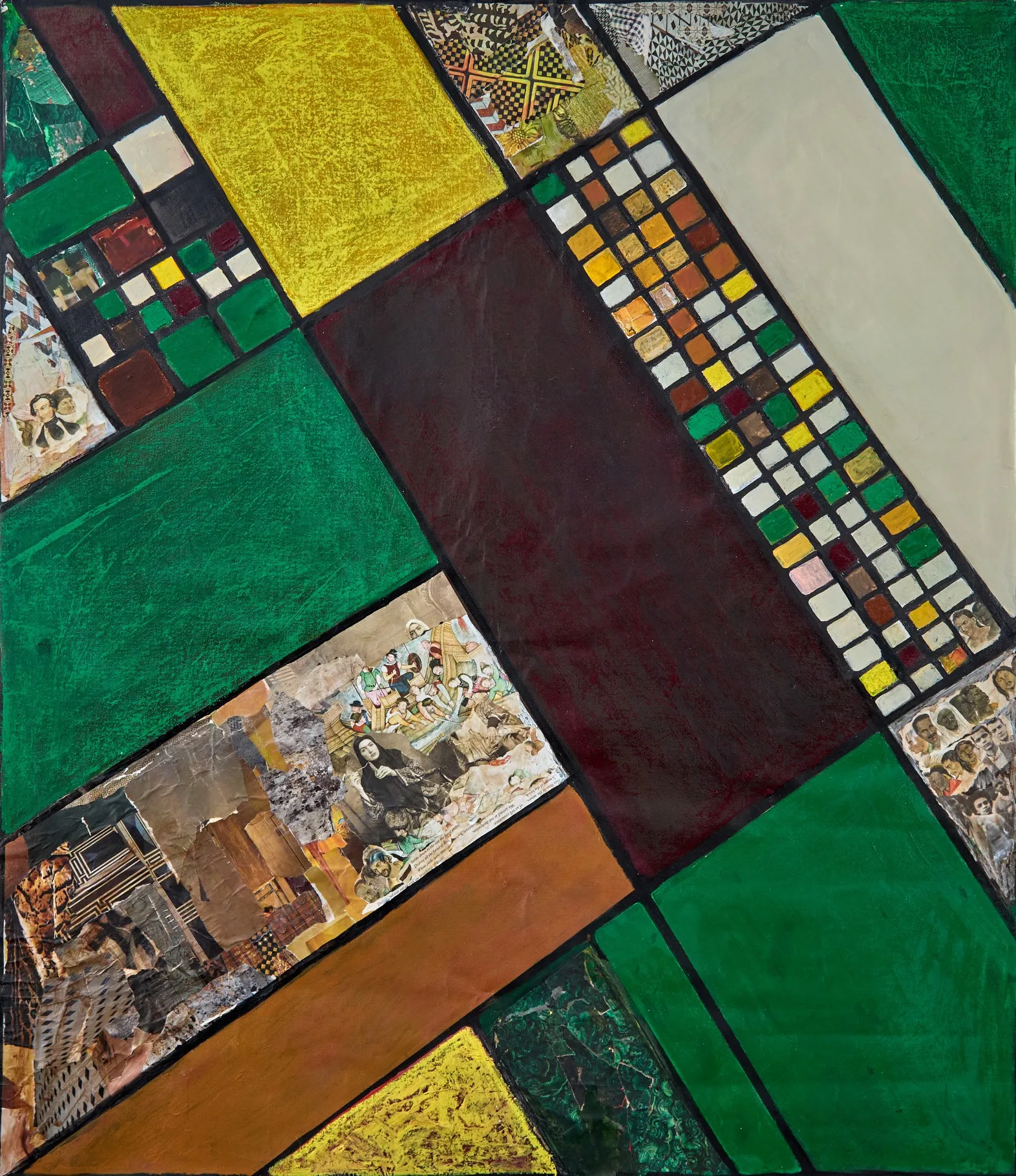 Greener Grass, collage, acrylic and oil pastels on canvas (2024)